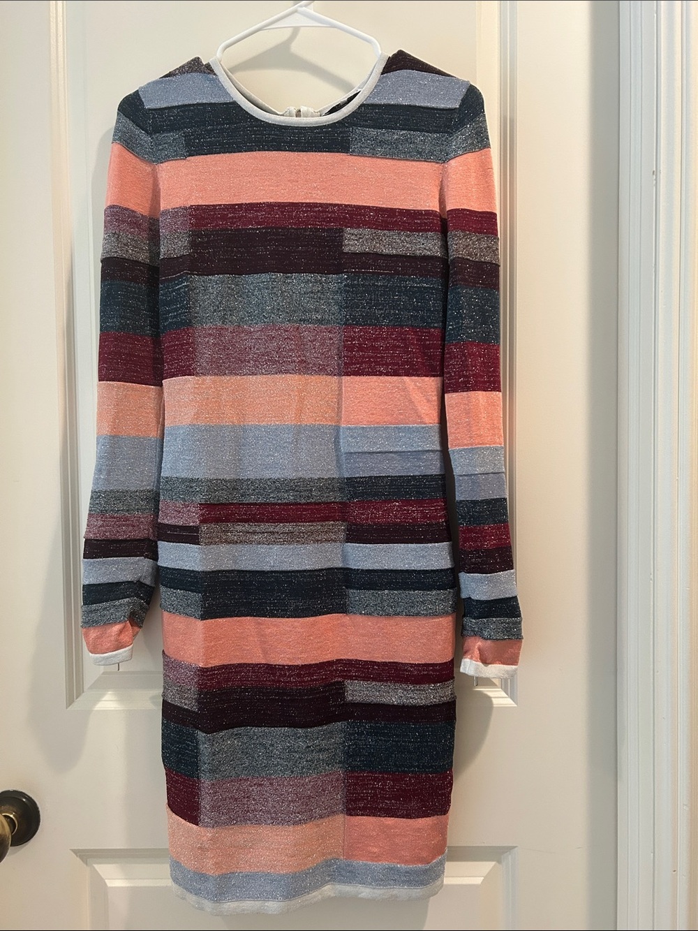 Parker patchwork design w/metallic shimmer threading Long Sleeve BodyCon Dress S